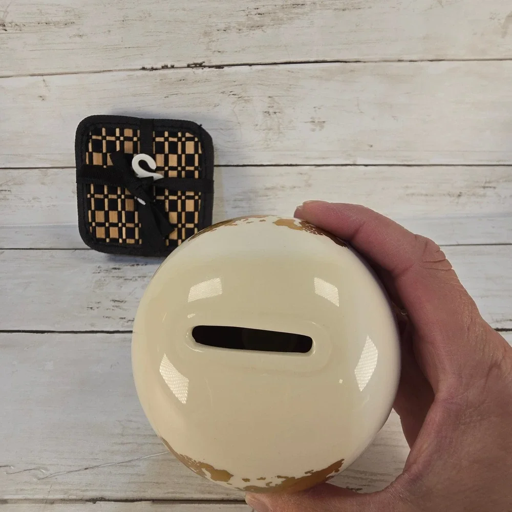 Adventure‎ Fund Globe Ceramic Piggy Bank & Destination Summer Bamboo Coaster Set